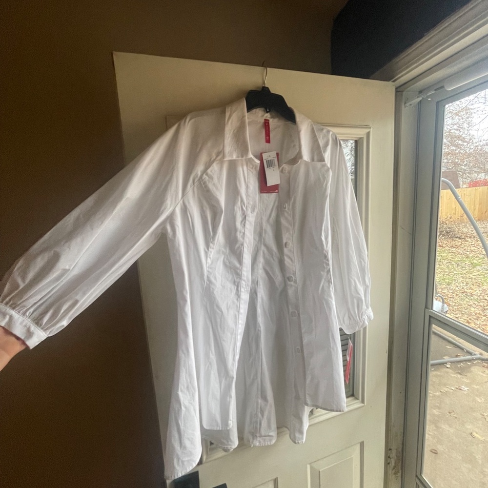 White Fold Down Collar Blouse (L)